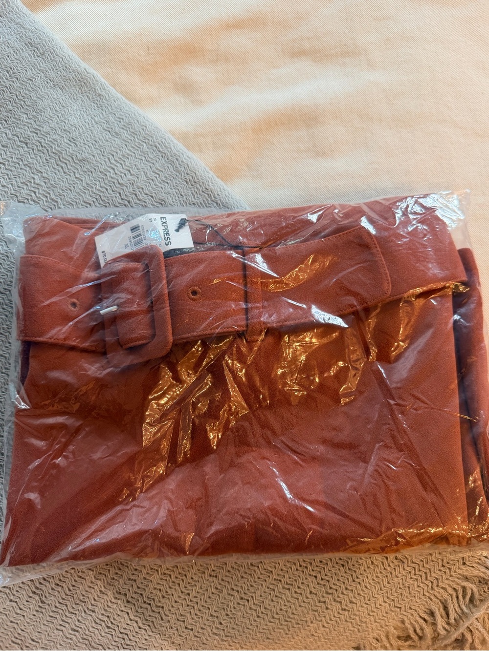 High-Waist Rust Belted Mini Pencil Skirt Express